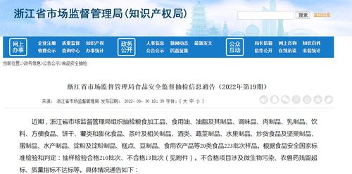 浙江省市场监督管理局发布2022年第19期食品安全监督抽检信息通告
